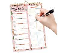 Planificateur de repas pour réfrigérateur - 52 feuilles d'horaire hebdomadaire, 1 bloc-notes magnétique pour l'organisation de la cuisine, bloc de planification des repas avec bord perforé, liste de