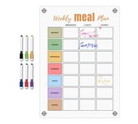 Planificateur de repas pour réfrigérateur - Planificateur de préparation des repas blancs acryliques 6 stylos - Notes avec aimant, tampons de la liste des aliments effaçables pour