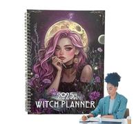 Planificateur de sorcière 2025 avec couverture fantaisie, planificateur hebdomadaire, mensuel et mensuel, carnet de travail A4, carnet de suivi mensuel et hebdomadaire