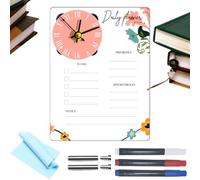Planificateur effaçable à sec - Planning effaçable | Tableau d'affichage vertical de bureau | Tableau de planification acrylique avec horloge | Créatif pour le lieu de travail, la maison, le bureau