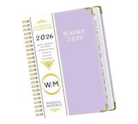 Planificateur hebdomadaire 2026 à double spirale sur 12 mois avec fermeture à bande élastique pour la gestion quotidienne du temps