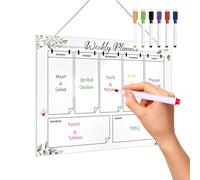 Planificateur Hebdomadaire - Board De Service | Hanging Acrylique Hebdomadaire Planner Board | Calendrier Effaçant À Sec Avec Corde Et Crochet | Comprend 6 Marqueurs De Couleurs Pour, Verre,
