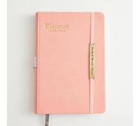 Planificateur hebdomadaire et mensuel 2023-2024 en cuir à couverture rigide, de juillet 2023 à décembre 2024, format A5 14 x 20,3 cm, comprend : autocollants d'agenda + onglet mensuel et marque-pages + poche intérieure + fermeture élastique + passant pour stylo (pêche)