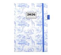 Planificateur hebdomadaire et mensuel 2026 de janvier 2026 à décembre 2026, couverture en similicuir PU, reliure double ligne, avec porte-stylo, onglets mensuels, fermeture élastique, format A5 (14,7