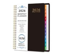 Planificateur hebdomadaire mensuel 2026 avec étiquettes mensuelles colorées de janvier à décembre Reliure à double spirale 144 pages Gestion du temps