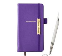 Planificateur journalier annuel complet - Classeur d'horaires de travail 2024-2025 - Couverture en cuir synthétique A6 avec sangle élastique pour fixer des objectifs