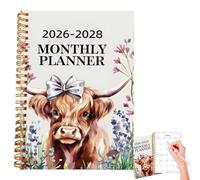 Planificateur Mensuel Sur Trois Ans 2026-2028, Grand Carnet De Planification Sur 3 Ans Avec Jours Fériés, Planificateur Annuel À Motif De Vache Mignon, Deux Pages Par Mois À Consulter, 36 Mois