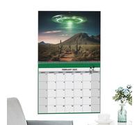 Planificateur mural à suspendre de 12 mois, calendrier mural à suspendre, organiseur de calendrier mensuel extraterrestre 2025 | Calendrier relié à spirale avec notes à accrocher dans l'écue