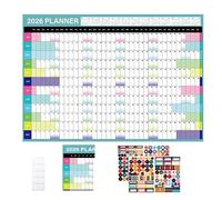 Planificateur mural annuel 2026 - Poster de calendrier | Planificateur mural de 365 jours avec autocollants colorés | Grand organisateur de 12 mois pour événement, rendez-vous, anniversaire, délais