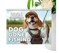 Planificateur Mural | Calendrier Mensuel 2026 Chiens à la Pêche,Décorations Drôles pour Maison Idées Repas Vacances Anniversaire - Agenda Atelier Dortoir Bureau Salle de Classe