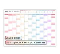 Planificateur mural mensuel géant 2026, format A0, 119 cm x 84 cm, double face, imprimé jumbo, calendrier mural 2026, planificateur annuel, organiseur pour bureau, université, école | Coloré (plié)