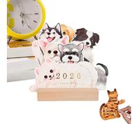 Planificateur pour chiots - Calendrier mensuel pour chiens de 12 x 17 cm, support en bois, organisateur d'animaux amusants, design de 12 cartes pour chiots | Organisateur de papeterie Escr