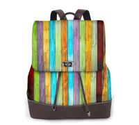 Planks in Carpentry Oak Timber Print Women Backpack Waterproof Antivol Léger PU Fashion Leather Nylon School Shoulder Bag Travel Backpack, Noir , Taille unique