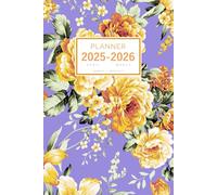 Planner April 2025-2026 March: 6x9 Weekly and Monthly Organizer | Beautiful Golden Flower Design Blue-Violet