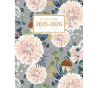 Planner April 2025-2026 March: 8.5 x 11 Large Notebook Organizer with Hourly Time Slots | Dahlia Flower Herb Design Gray