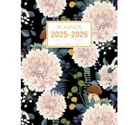Planner April 2025-2026 March: 8.5 x 11 Large Notebook Organizer with Hourly Time Slots | Dahlia Flower Herb Design Black