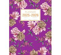 Planner April 2025-2026 March: 8.5 x 11 Large Notebook Organizer with Hourly Time Slots | Two-Tones Drawing Flower Design Purple