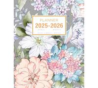 Planner April 2025-2026 March: 8x10 Large Notebook Organizer with Hourly Time Slots | Elegant Watercolor Flower Design Gray