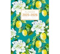 Planner April 2025-2026 March: A4 Large Notebook Organizer with Hourly Time Slots | Watercolor Lemon Blooming Flower Design Teal
