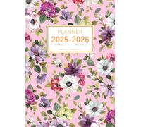 Planner April 2025-2026 March: A4 Weekly and Monthly Organizer | Vintage Spring Anemone Flower Design Pink
