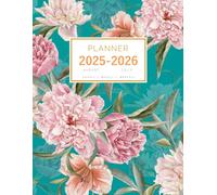 Planner August 2025-2026 July: 8.5 x 11 Large Notebook Organizer with Hourly Time Slots | Peony Lily Flower Design Teal