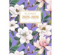 Planner August 2025-2026 July: 8.5 x 11 Large Notebook Organizer with Hourly Time Slots | Watercolor Gentle Magnolia Flower Design Blue-Violet