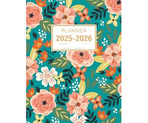 Planner August 2025-2026 July: 8.5 x 11 Weekly and Monthly Organizer | Colorful Abstract Floral Design Teal