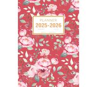 Planner August 2025-2026 July: A5 Weekly and Monthly Organizer | Stylish Watercolor Rose Flower Design Red