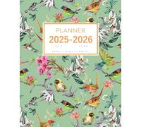 Planner July 2025-2026 June: 8x10 Large Notebook Organizer with Hourly Time Slots | Summer Flower Exotic Bird Design Green