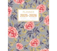 Planner July 2025-2026 June: 8x10 Large Notebook Organizer with Hourly Time Slots | Vintage Leaf Flower Design Gray
