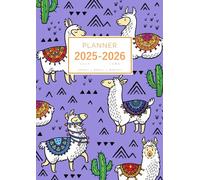 Planner July 2025-2026 June: A4 Large Notebook Organizer with Hourly Time Slots | Llama Cactus Cartoon Design Blue-Violet