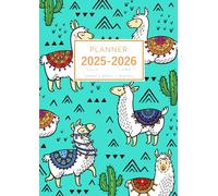 Planner July 2025-2026 June: A4 Large Notebook Organizer with Hourly Time Slots | Llama Cactus Cartoon Design Turquoise