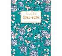 Planner July 2025-2026 June: A4 Large Notebook Organizer with Hourly Time Slots | Vintage Flower Leaf Design Teal