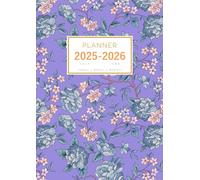 Planner July 2025-2026 June: A4 Large Notebook Organizer with Hourly Time Slots | Vintage Flower Leaf Design Blue-Violet