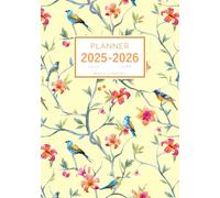 Planner July 2025-2026 June: A5 Weekly and Monthly Organizer | Spring Flower with Little Bird Design Yellow