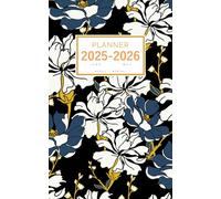 Planner June 2025-2026 May: 5x8 Weekly and Monthly Organizer Small | Abstract Blooming Flower Design Black