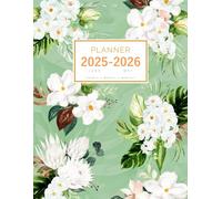 Planner June 2025-2026 May: 8.5 x 11 Large Notebook Organizer with Hourly Time Slots | Watercolor Tropical Flower Leaf Design Green