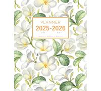 Planner June 2025-2026 May: 8x10 Large Notebook Organizer with Hourly Time Slots | Painted Plumeria Flower Design White