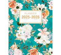 Planner June 2025-2026 May: 8x10 Large Notebook Organizer with Hourly Time Slots | Watercolor Flower Bouquet Design Teal