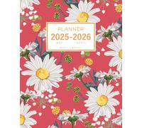 Planner May 2025-2026 April: 8x10 Weekly and Monthly Organizer Large | Illustrated Chamomile Flower Design Red