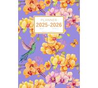 Planner May 2025-2026 April: A5 Small Weekly and Monthly Organizer | Hummingbird and Orchid Flower Design Blue-Violet
