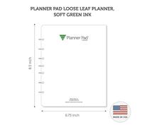 Planner Pad Organiseur de 12 mois à 7 trous pour feuilles mobiles, entonnoir à 3 niveaux, octobre 2026 à septembre 2027, encre verte douce, 16,5 x 21,6 cm