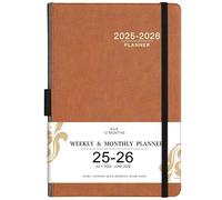 Planning 2025-2026 - Agenda hebdomadaire mensuel 2025-2026, juillet 2025 à juin 2026, 14 x 21,6 cm, avec couverture en cuir, porte-stylo, marque-pages
