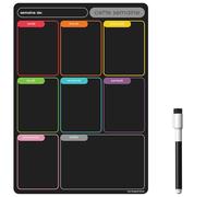 Planning Frigo Magnétique | Tableau Blanc Effaçable & Semainier | Liste de Courses et Calendrier pour Organisation Familiale (30 x 21cm [A4], noir & multicolore)