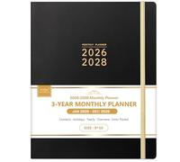 Planning mensuel 2024-2026 - Calendrier mensuel sur 3 ans 2024-2026 - Planificateur mensuel à 36 mois de janvier 2024 à décembre 2026 - 20,3 x 25,4 cm - Calendrier 2024-2026 avec onglets, poche