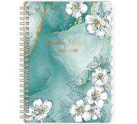 Planning mensuel 2025-2030 - Agenda 5 ans 2025-2030 - Couverture en polypropylène durable, reliure à spirale et onglets - Motif floral