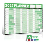 Planning mural 2027 au format A1, calendrier annuel, jours de semaine | Facile à nettoyer, 84,1 x 59,4 cm, papier laminé 200 g/m², résistant à l'eau, jours fériés, 8 autocollants