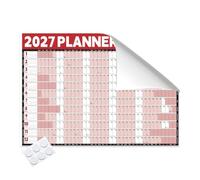 Planning mural de bureau 2027, format A1, calendrier annuel, mise au point | Facile à nettoyer, facile à essuyer, lamination double face, résistant à l'eau, 200 g/m², 84,1 x 59,4 cm, jours fériés