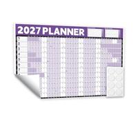 Planning mural d'étude 2027 au format A1, calendrier annuel, mise au point | Facile à nettoyer, facile à essuyer, lamination double face, résistant à l'eau, 200 g/m², 84,1 x 59,4 cm, jours fériés