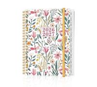 Planning scolaire 2026-2027 de juillet 2026 à juin 2027, planificateur hebdomadaire et mensuel à spirale avec onglets de 12 mois, poche intérieure, 15,9 x 21,6 cm, feuille fleurie